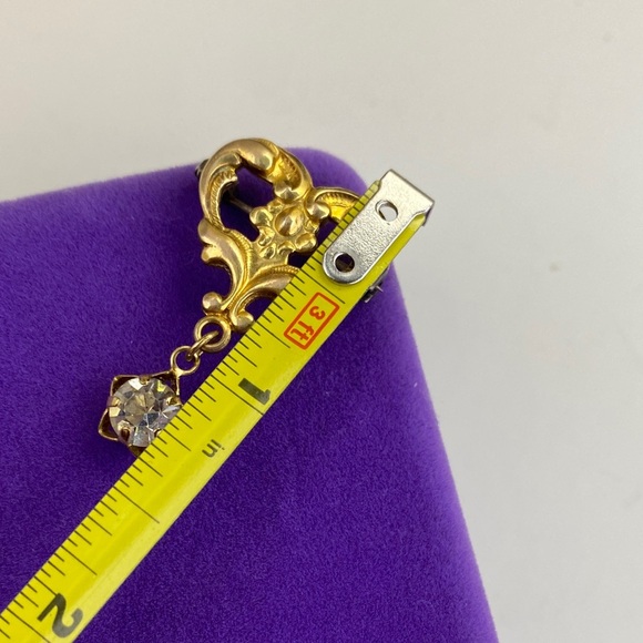 💛 Vintage Gold Filled Heart Brooch with CZ Star Pendant - Picture 3 of 5